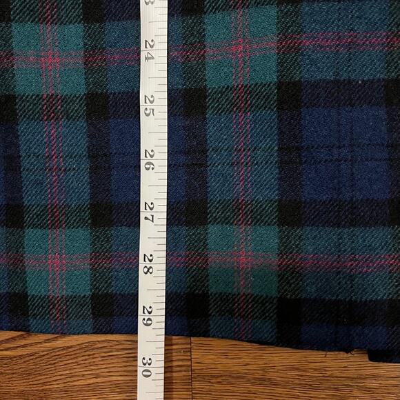 80’s Vintage Pendleton Pink Navy Blue Green Preppy Plaid Faux Wrap Wool Skirt 6 - Picture 9 of 11